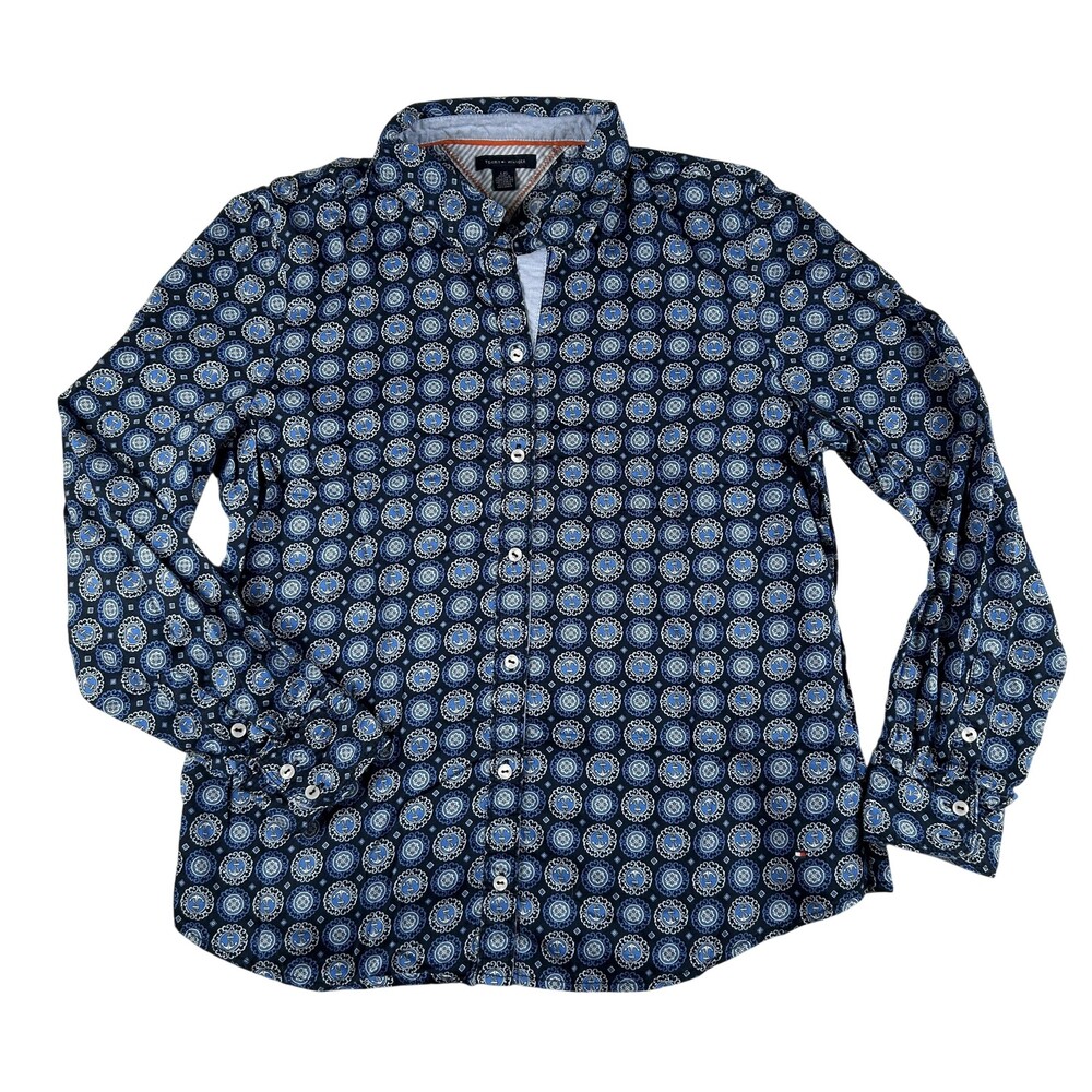 Tommy Hilfiger Shirt Womens Large Anchor Geometric Button Up Nautical Print Y2K